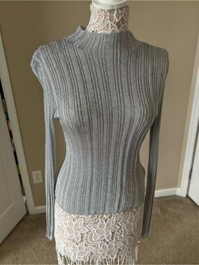 H&M Silver Ribbed Mock Neck Sweater